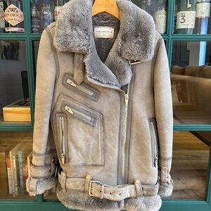 The Arrivals Moya 3 100% Lamb Shearling Moto Jacket in Washed Gray (S)